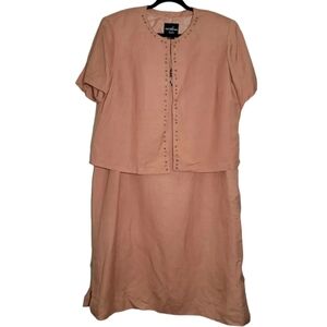 Positive Attitude Women’s Dress Suit Dress Jacket Linen Blend Beaded Peach SZ 16